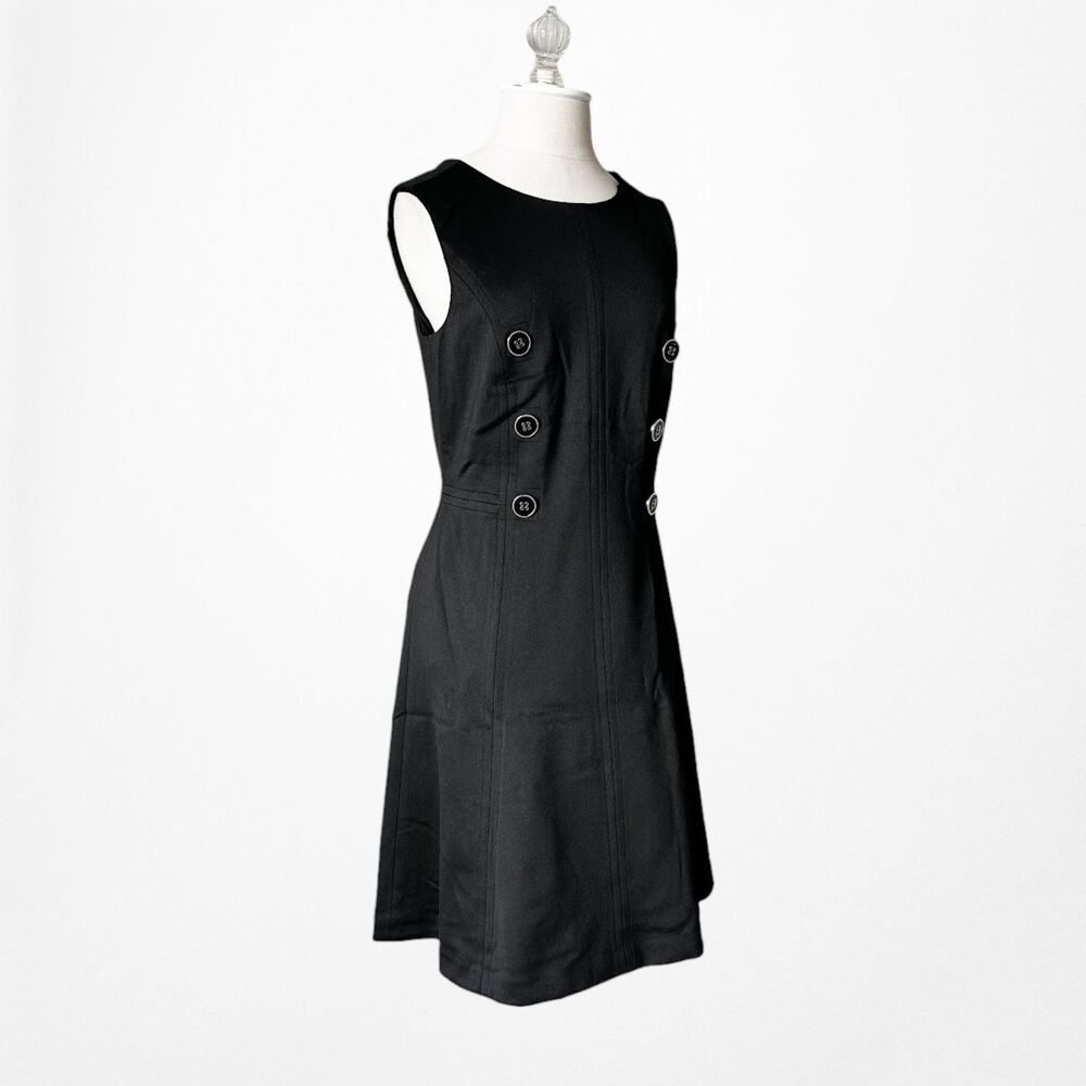 Vintage Y2K 90s Black Button Front A-Line Fit Flared Knee Length Dress Size M - Picture 6 of 9